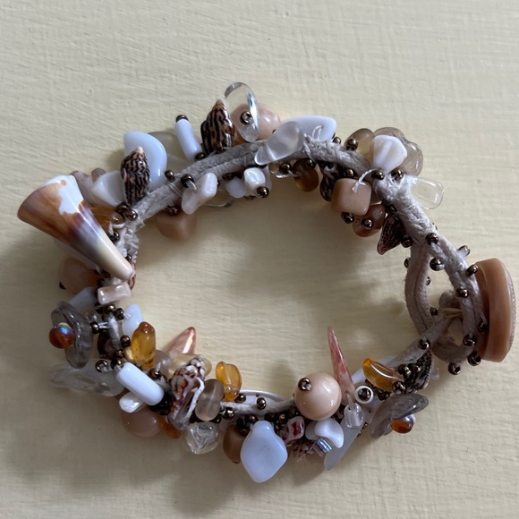 Shells & Beads 6 in Bracelet Handmade Button & Loop Closure Cotton - Picture 1 of 12